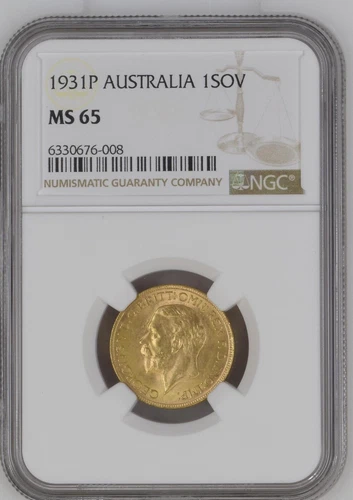 Australia 1931 Perth St George Reverse  George V Sovereign  - NGC MS65