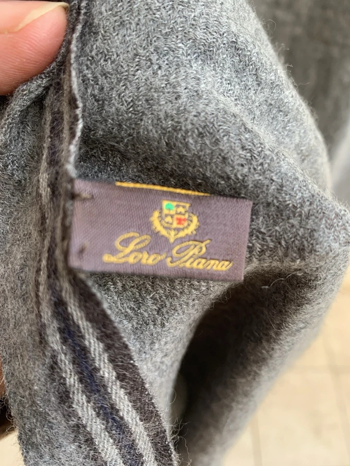 LORO PIANA RAYAS GRIS RECTÁNGULO Bufanda Cachemira 70/30 in HECHO EN ITALIA #A23 Foto 3 de 4