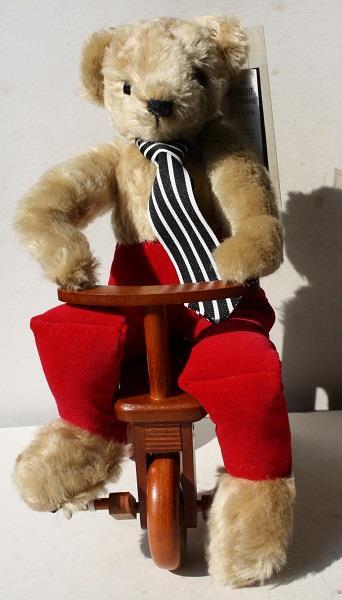 Merrythought Teddy Bear Attic Bear on Wooden Trike 16
