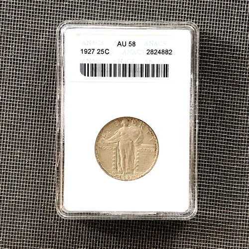 1927 P STANDING LIBERTY QUARTER 25C  AU58 ANACS Soapbox Holder - U.S. Coins