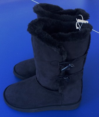 NEW Girls 12 OLD NAVY Faux Suede Black Button Boots Fur Lined Sherpa NWT