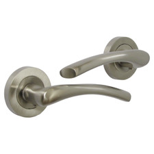 Image of Zena Door Handle Modern Design Satin Nickel Lever on Rose Internal Latch Handles