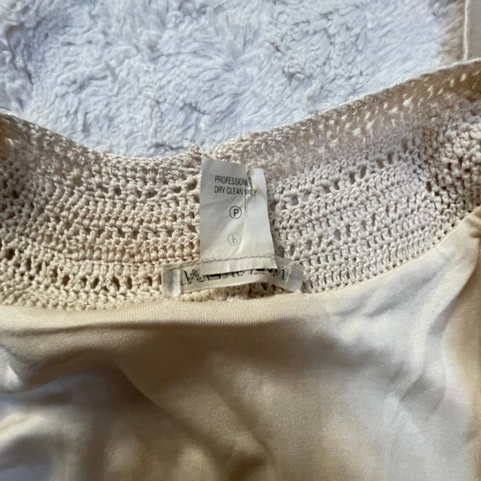 Vestido recto Vivienne Tam para mujer dorado crema tejido metálico seda sin mangas talla P Foto 4 de 4