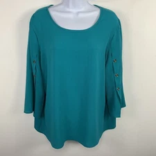 Counterparts Womens Top Sz XL Teal Green Round Neck Button Sleeve