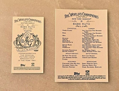 Babe Ruth [Mini Allen & Ginter Back] #20 2014 Topps Allen & Ginter card