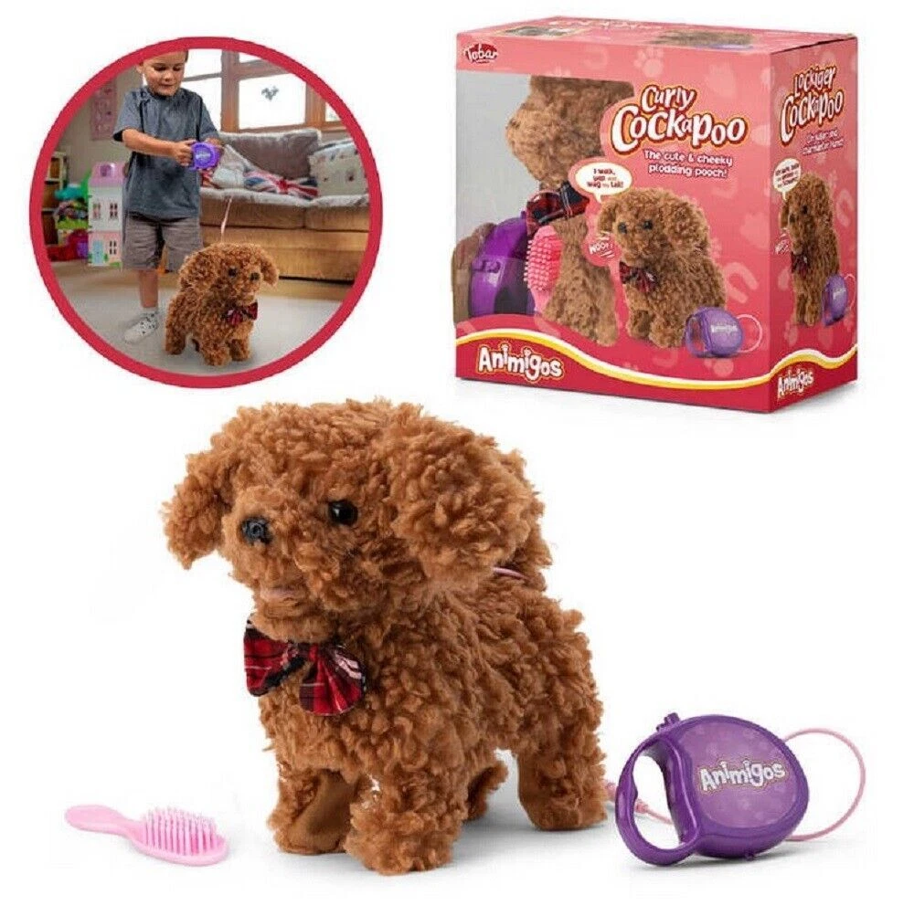 TOBAR CURLY COCKAPOO DOG 38453 FLUFFY WALKING TALKING FRIEND BROWN FUR TOY eBay