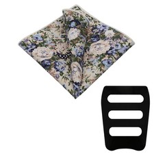 Men's Floral Cotton Pocket Square Handkerchief with Holder for Banquet Wedding