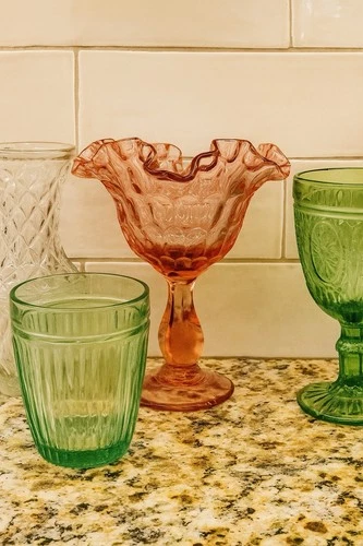 Vintage Pink Depression Glass Compote Dish Pedestal By Fenton