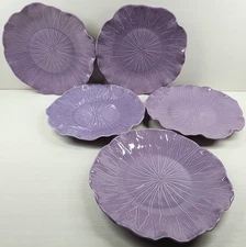 5 Metlox Lotus Lilac Dinner Plates Set Vintage Embossed Leaf Scalloped Retro Lot