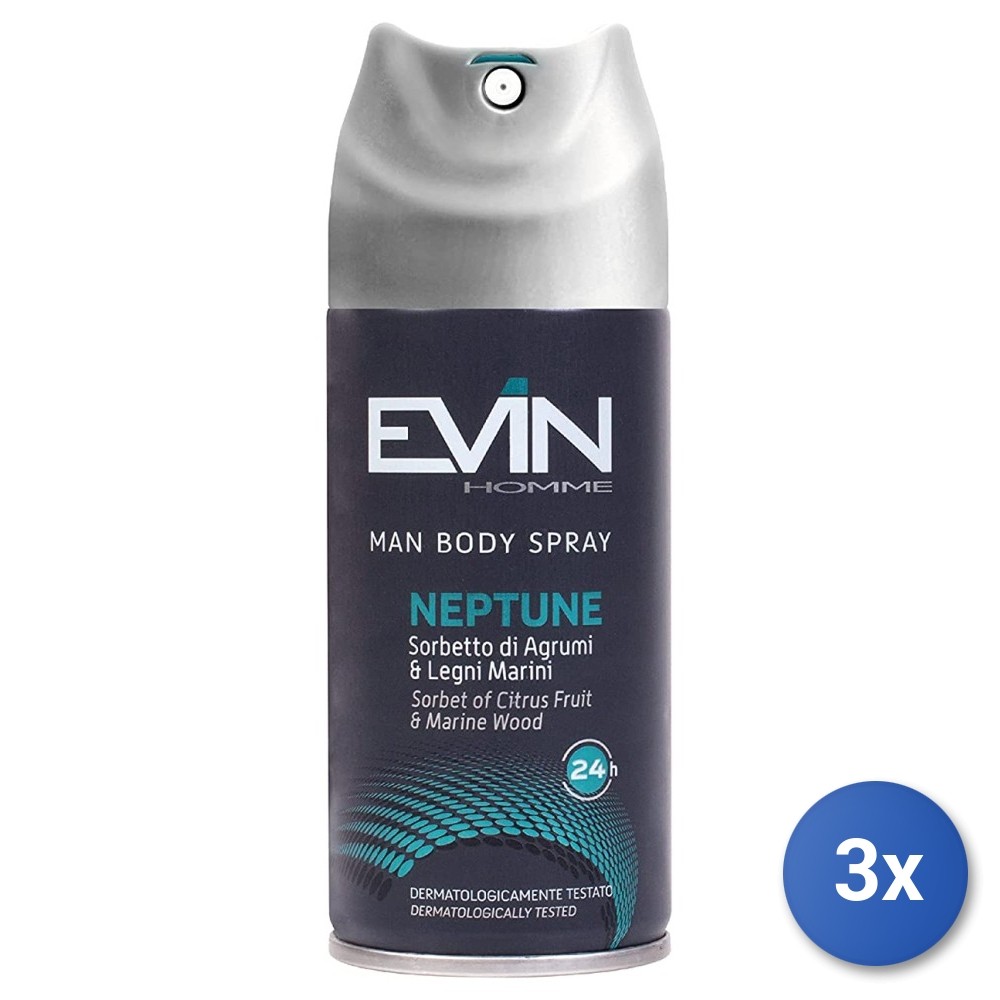 3x Evin Deodorant Spray 150 Ml. Men Neptune Made In Italy