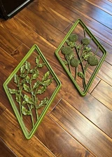 MCM Syroco Wall Decor Art Green Flowers Floral Vintage 1960 / 1970 Retro