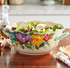 Pioneer Woman Sweet Romance Blossom Ceramic 9.9 Inch Serving Bowl With Handles