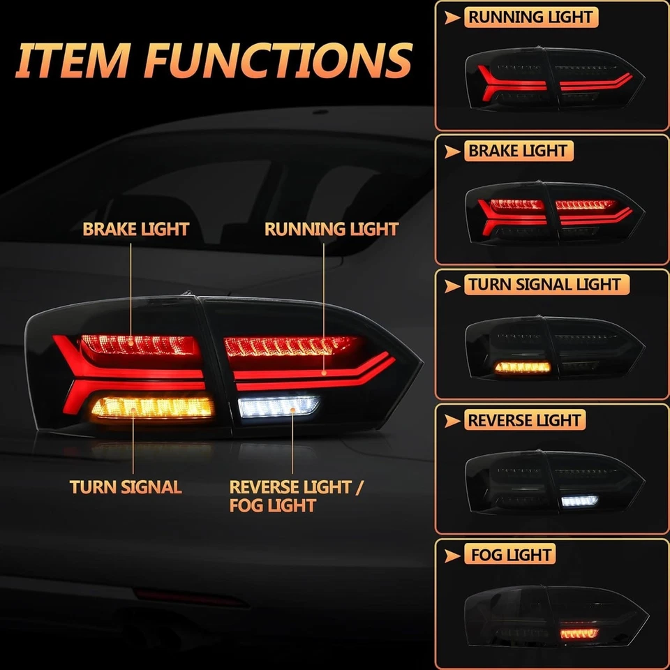 For 2011–2014 Volkswagen Jetta MK6 Sedan Smoked LED Tail Lights Rear Lamps Pair - Image 2 of 4