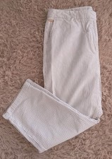 Marks+ Spencer Per UnaWomen's Cotton Trousers Size 16 ShortBeige Stripe Scu123