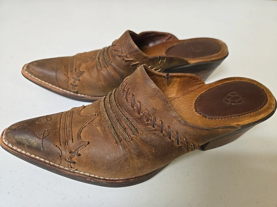 Ariat Western Mules Cowboy Pointed Toes Brown Slip-On Heel Women's 6B Boots - Image 3 of 4