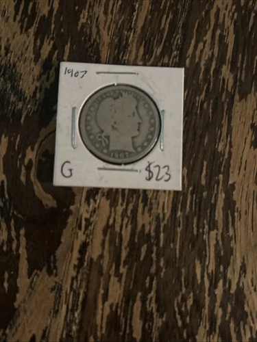 1907 Barber Quarter 90% Silver 25c US Coin, Circulated
