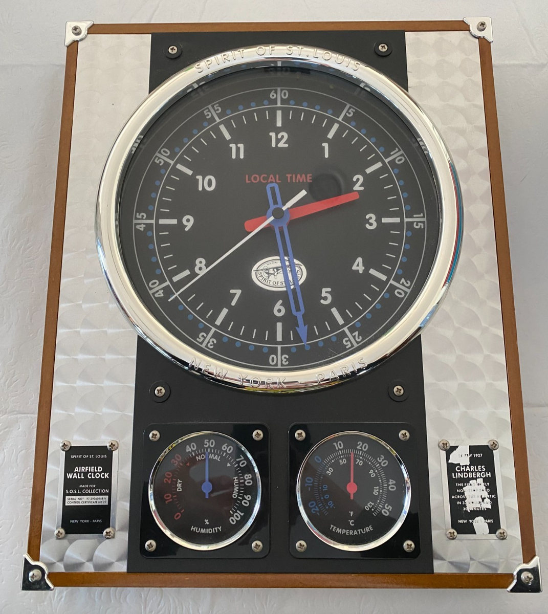 希少 SPIRIT OF ST. LOUIS 壁掛け時計 Lindbergh Airfield Wall Clock With Temp/Humidity Spirit Of St