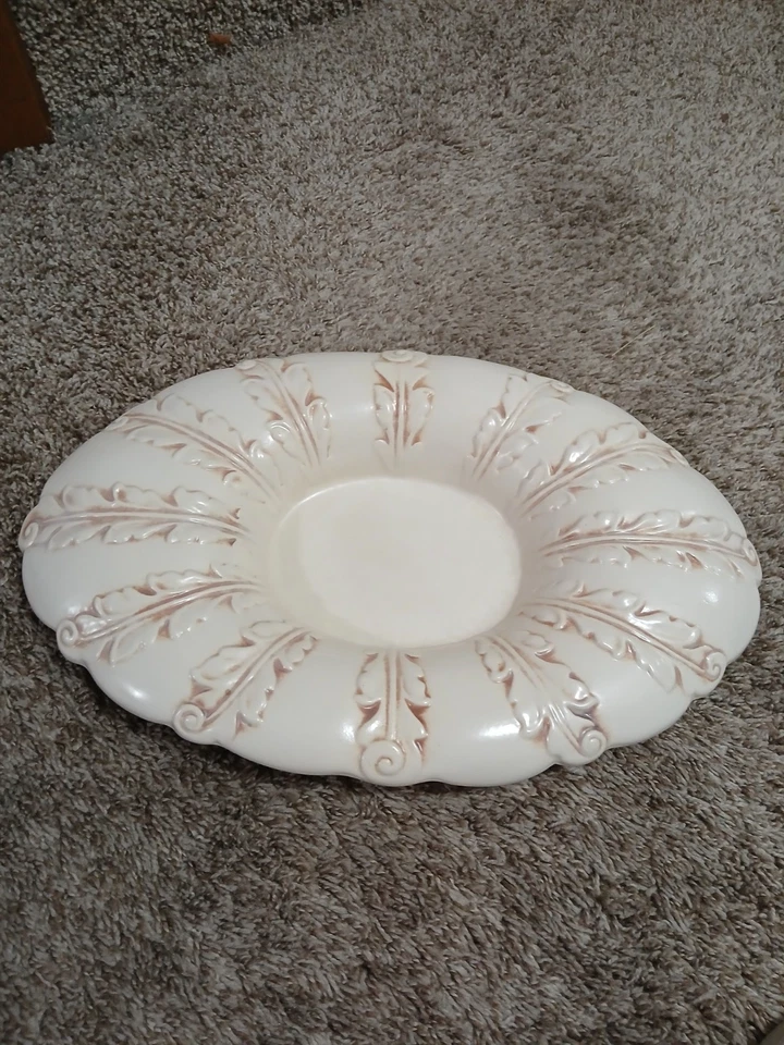 Vintage Red Wing Pottery Ivory Centerpiece Console Bowl Platter & Deer Frog #526 - Image 2 of 4