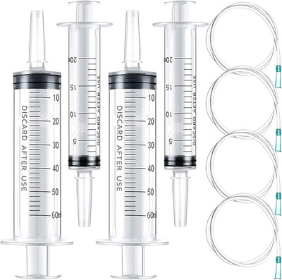 Plastic Measuring Syringe Set 60ml 20ml with 12 in Tubing No Needle 8 Piece