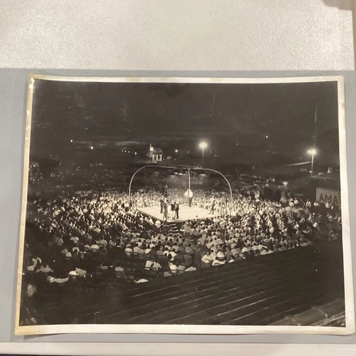 Vintage Oversized Boxing Ring Photo 14” X 11” Outdoor Unknown Venue