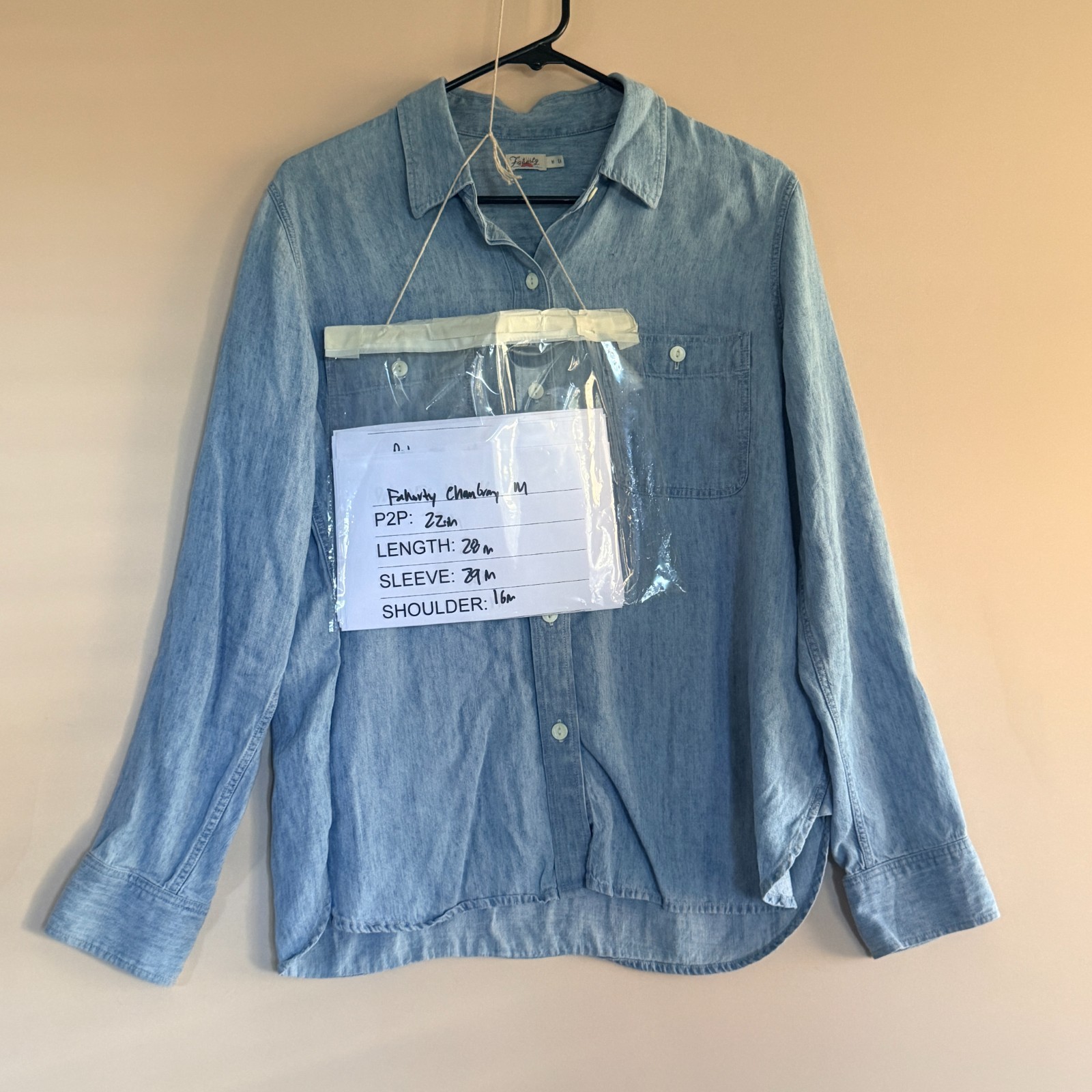 Faherty Chambray Denim Button Down Work Shirt Blu… - image 3