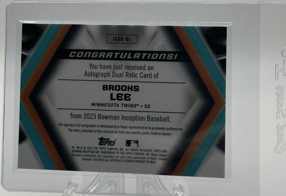 Brooks Lee 2023 Bowman Inception Autograph Dual Relic /75 #IADR-BL - Image 2 of 2