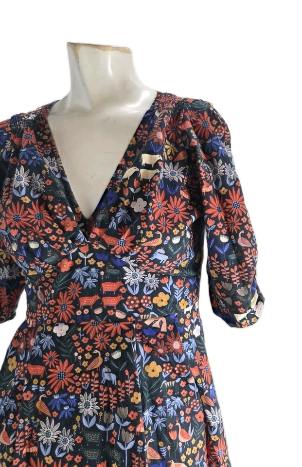 Vestido feminino Smoking Lily estampa animal pequeno étnico floral boho algodão orgânico - Imagem 2 de 4