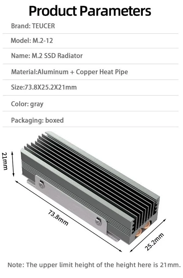 TEUCER❣️Dissipateur Thermique double tube de cuivre pour SSD NVMe/NGFF M.2 2280 - Photo 2/4