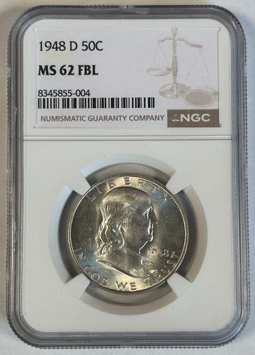 1948-D Franklin Half Dollar Coin NGC MS 62 FBL