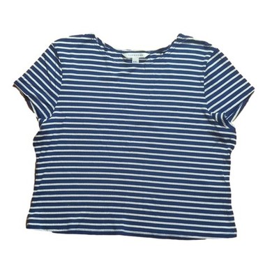 PopSugar striped ribbed crop tee t-shirt XXL blue white
