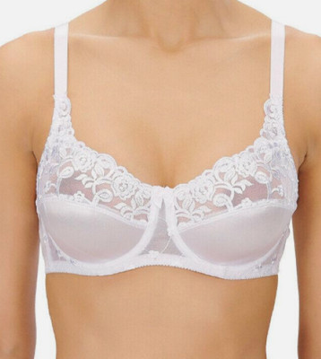 Naturana White Satin Underwired Bra Lace Non Padded Full Cup Everyday Bras 87543