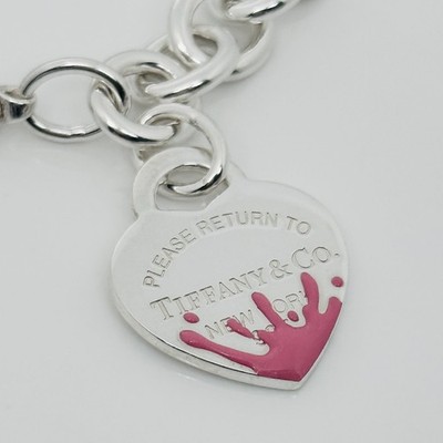 Large Please Return to Tiffany Pink Color Splash Enamel Heart Tag