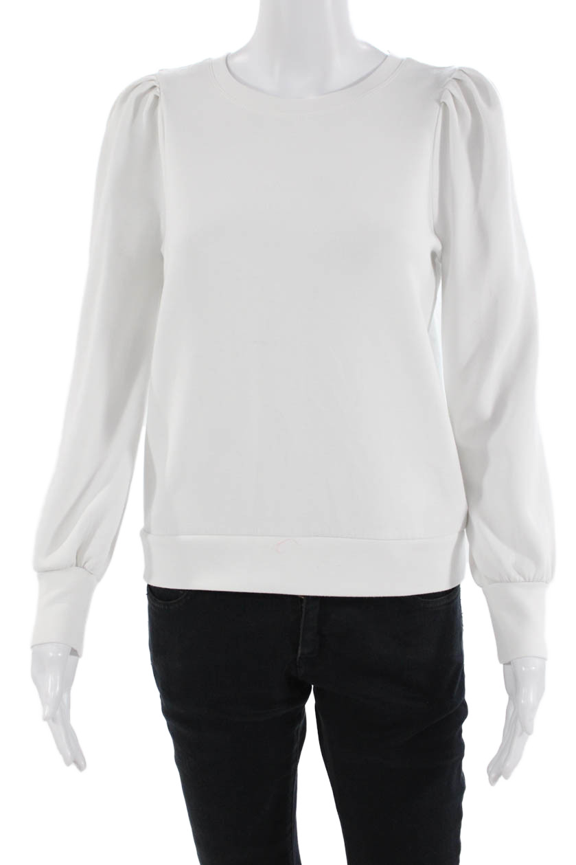 Magaschoni Women Pullover Sweatshirt White Crew Neck Long Sleeve Size SFree Shipping in US $100+ Orders | $6.95 Orders Below