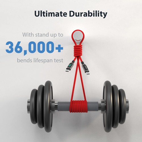 SOOPII Câble USB C vers USB C 100W,Câble Type-C Tressé Nylon avec Affichage LED - Photo 22 sur 41