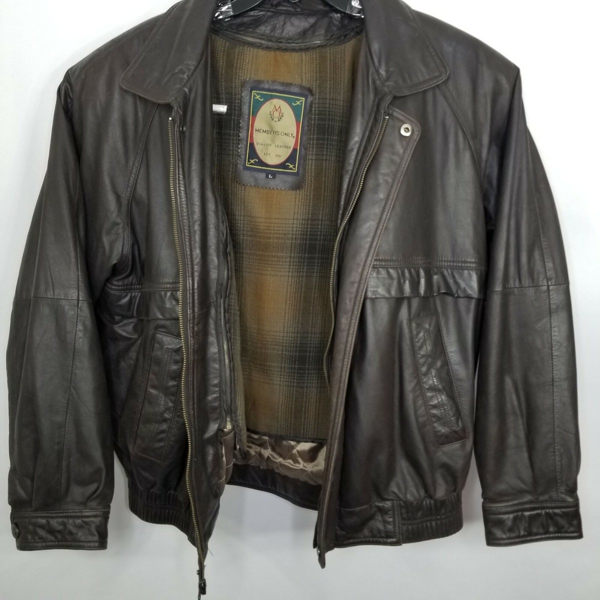Members Only Large Vintage Genuine Leather Brown Bomber