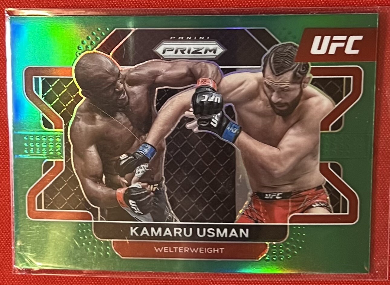 2021 PRIZM UFC KAMARU USMAN GREEN PRIZM REFRACTOR #54