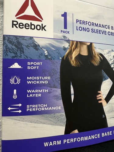 REEBOK Women’s 2XL Warm Performance Base Layer Top Long Sleeve Crew Black - Picture 3 of 9
