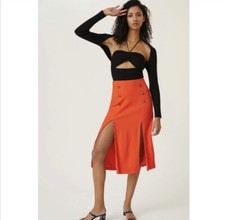 Anthropologie Maeve Nautical Button Dual Split MIDI Skirt Size 14 NWT