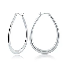 Large Oval Polished 50mm Hoop Earrings in 925 Sterling Silver