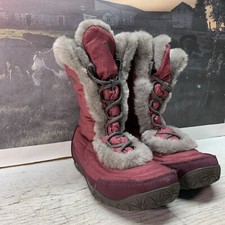 The North Face Womens 8.5 Boots Goose Down Faux Fur Trim Nuptse 616273 Red Gray