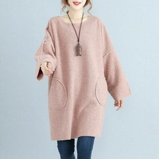 Femme Chemise Polaire Robe Desseré Décontracté Long T-Shirt Pull Poches Moelleux