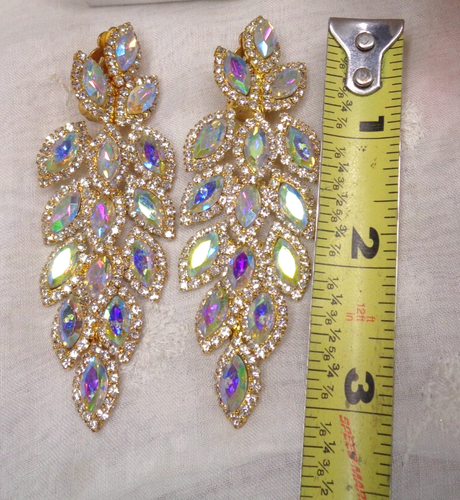 Orecchini clip dichiarazione pista lunga strass vetro CARNEVALE gioielli estate - Foto 6 di 6