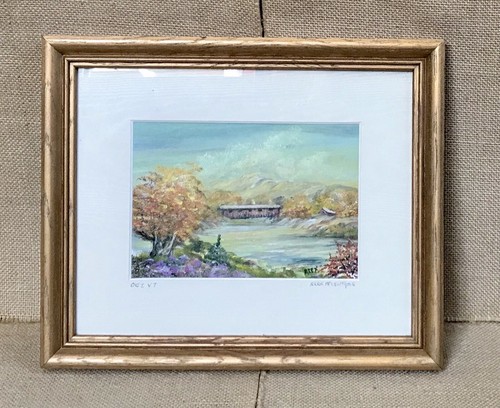 Quadro Vintage Ottobre In Vermont Alex McIntyre Arte Ponte Coperto Autunno - Foto 1 di 6