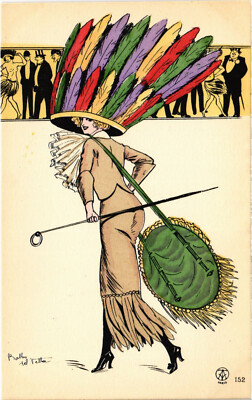 PC ARTIST SIGNED, VELLA, GLAMOUR LADY, BIG HAT, Vintage Postcard (b51358)