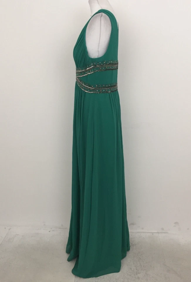 JS Collections Women's Maxi Dress Size 18 Green Plunge V-Neck Beaded Zip New F1 - Image 2 of 4