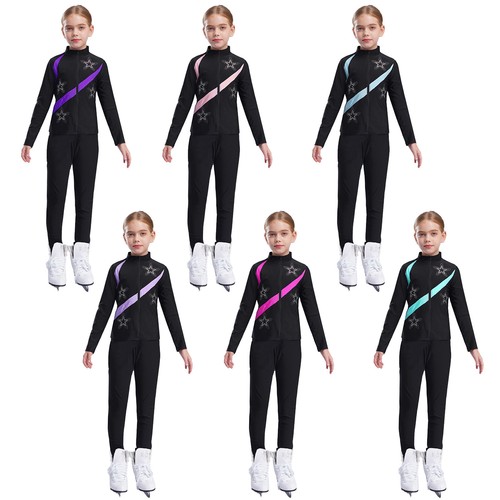 Kids Girls Outfits Gymnastics Tracksuit Show Suit Star Two-Piece Zipper Set Gym - Picture 2 of 82