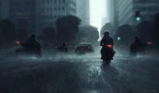 Landscape  art illustration city lights vehicle car Custom Gaming Mat Desk