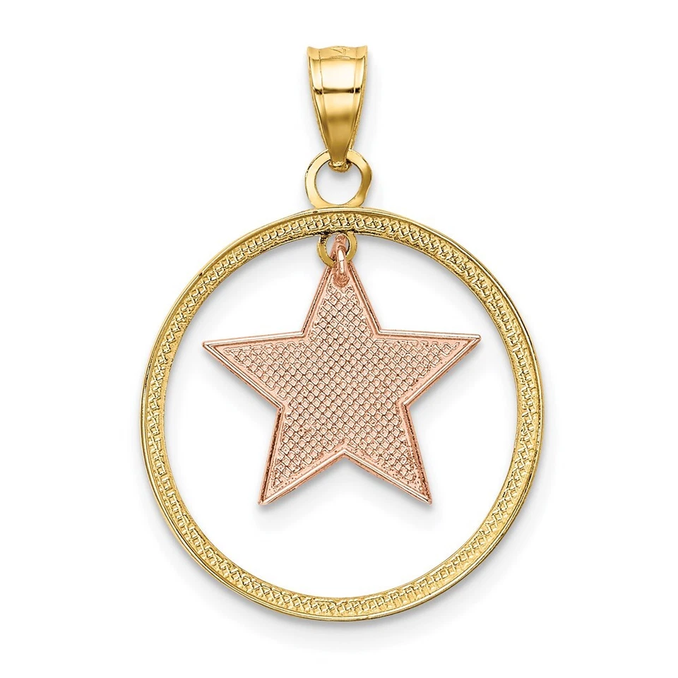 14k Yellow & Rose Gold w/Rhodium Star in Frame Moveable Pendant - Image 3 of 4
