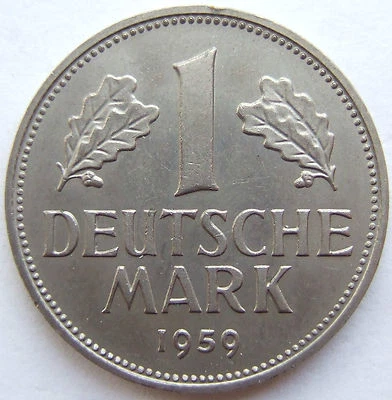 Münze Bundesrepublik Deutschland 1 Deutsche Mark 1959 J in fast Stempelglanz - Bild 1 von 2