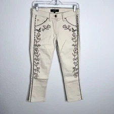 Isabel Marant Jeans Women Size 4 36 Skinny Floral Embroidered Ankle Cream B5